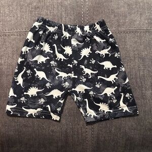 Black and White Dinosaur Print Shorts with Elastic Waistband